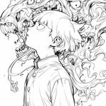Coloring page featuring Mob Psycho 100's Facing the Abyss Spirit Monster art for creative coloring by fans of the series.