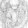 Coloring page featuring Mob Psycho 100's Shigeo Kageyama in psychic vortex action, by Infinite Visibility.