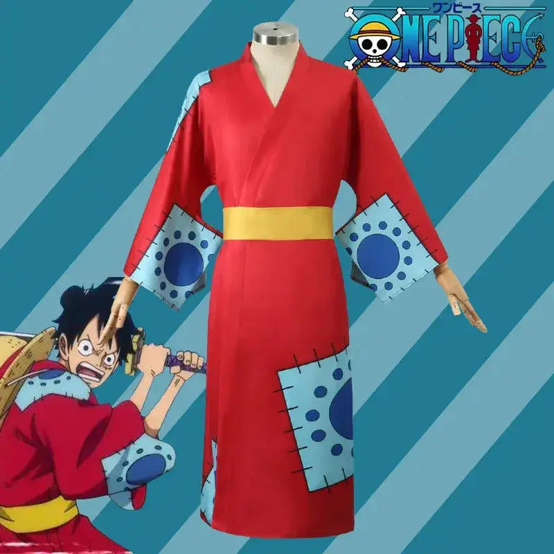 Monkey D Luffy cosplay costume from One Piece featuring the Egghead suit by Infinite Visibility, shown in detailed fabric and design.