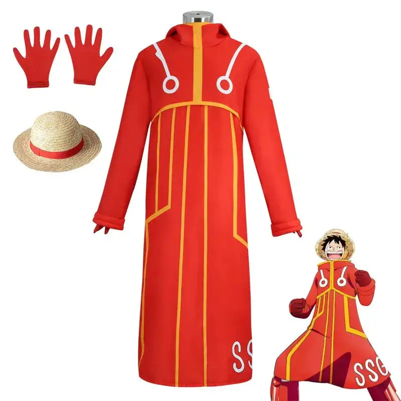 Monkey D Luffy cosplay costume from One Piece featuring a colorful Egghead suit, designed by Infinite Visibility.