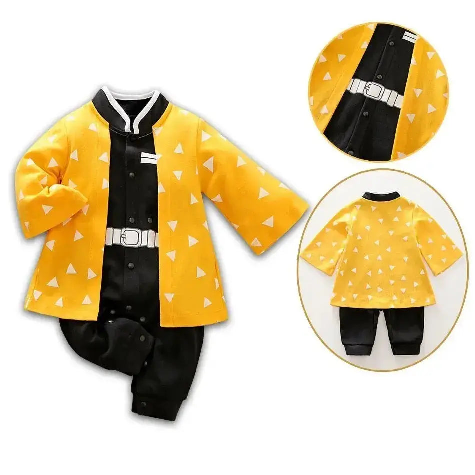 Anime baby romper cosplay costume for newborns, 0-18 months, featuring colorful character design by Infinite Visibility.