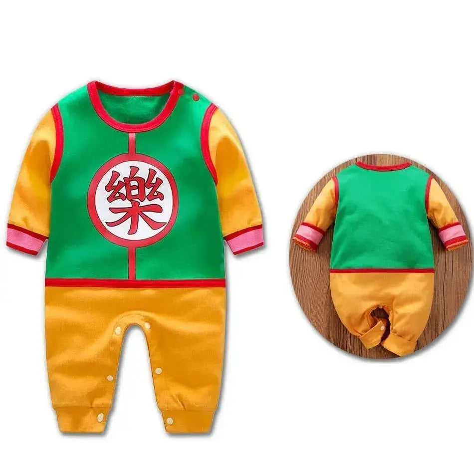 Anime baby romper cosplay costume for newborns, sized 0-18 months, by Infinite Visibility, featuring colorful anime character design.