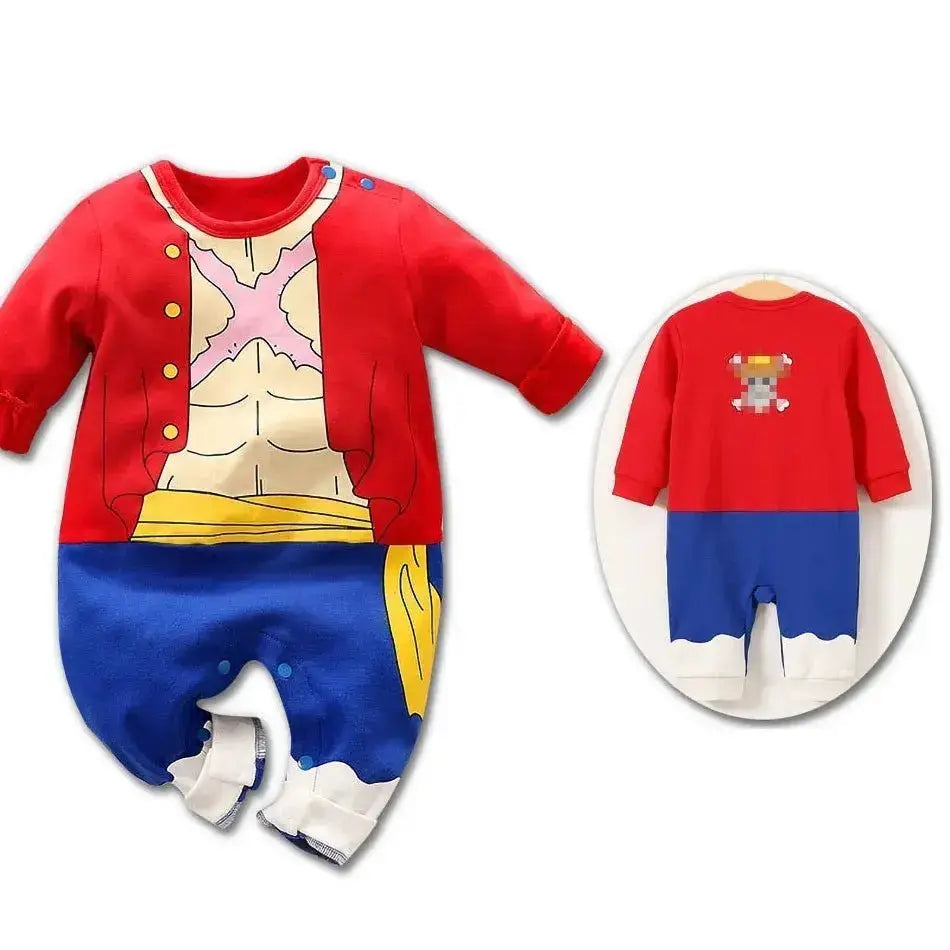 Anime baby romper cosplay costume for newborns and infants, featuring colorful character design by Infinite Visibility.