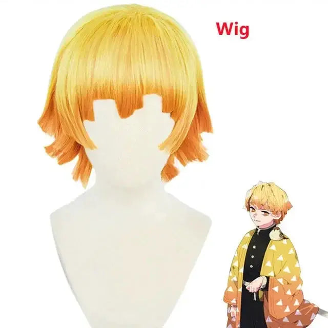 Zenitsu Demon Slayer cosplay costume with kimono and wig set, featuring vibrant yellow and orange colors for anime fans.