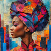 African Queen abstract digital portrait artwork titled Urban Serenity by Infinite Visibility, featuring vibrant colors and urban-inspired design.