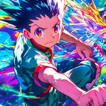 Vivid digital art of an energetic anime character in action, created by Infinite Visibility. Bright colors and dynamic pose.
