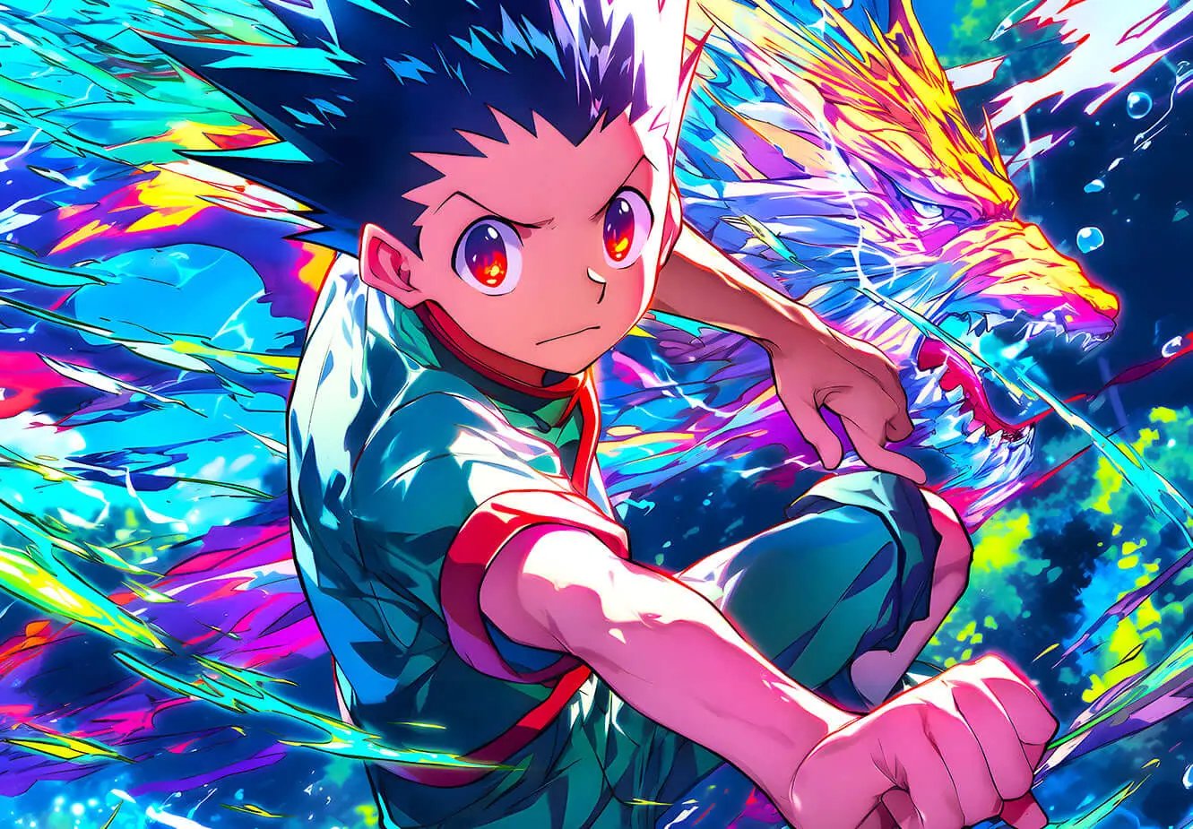 Vivid digital art of an energetic anime character in action, created by Infinite Visibility. Bright colors and dynamic pose.
