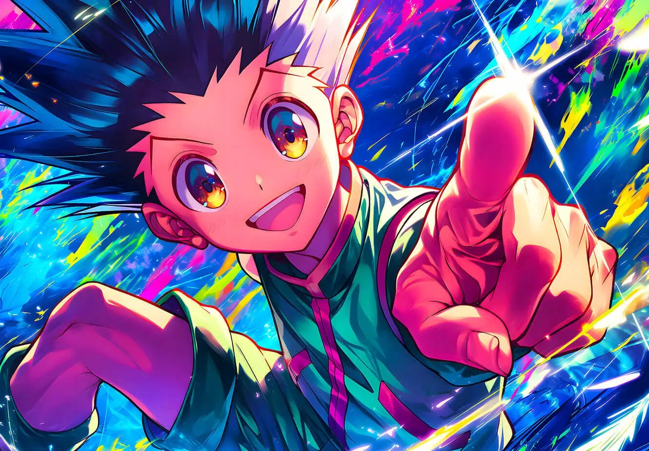 Vibrant digital art of a protagonist in action, created by Infinite Visibility, showcasing dynamic movement and vivid colors.