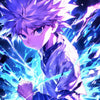 Digital artwork of Killua from Hunter x Hunter, titled Electric Aura Fighter, by Infinite Visibility, featuring vibrant electric blue tones.