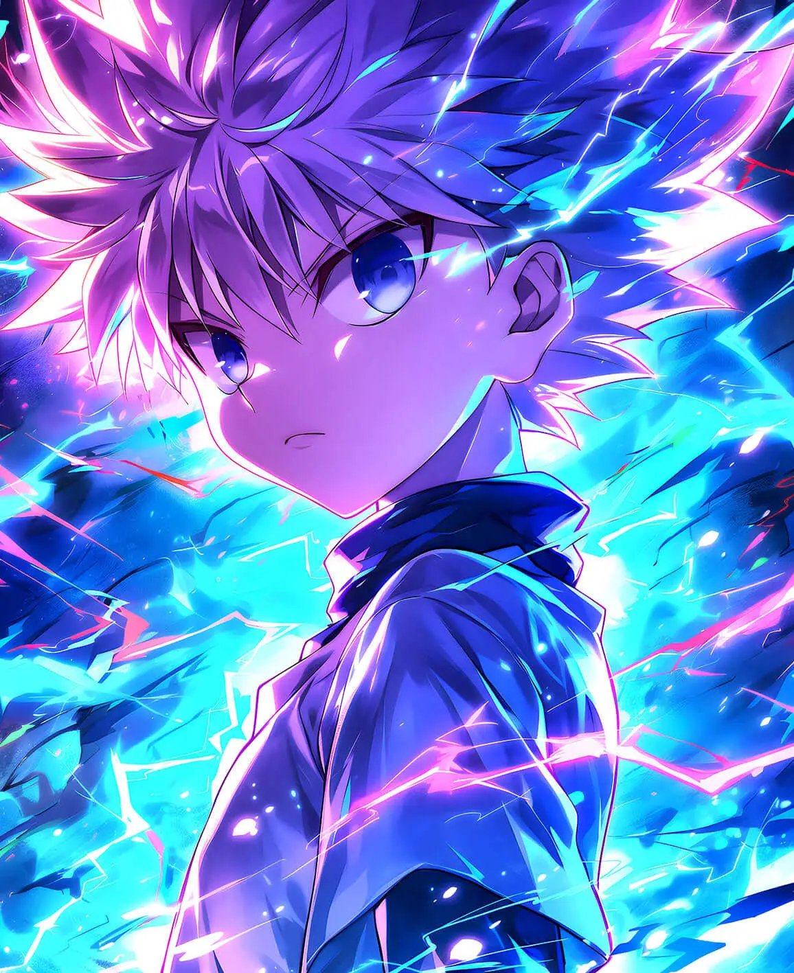 Digital art download of Killua Zoldyck from anime, featuring dynamic lightning and action-inspired design by Infinite Visibility.