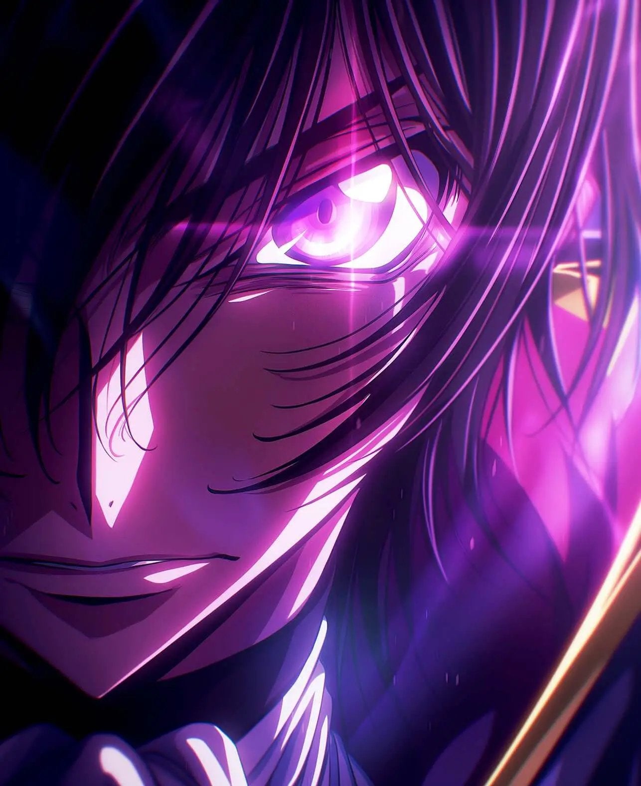 Digital product featuring Lelouch Lamperouge from Code Geass, showing his iconic eye of rebellion in vibrant detail.