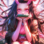 Digital artwork of Nezuko Kamado from Demon Slayer, showcasing her inner strength, determination, and fiery power.