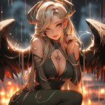 Ethereal anime demon girl digital art by Infinite Visibility, featuring rain-kissed details and vivid fantasy illustration.