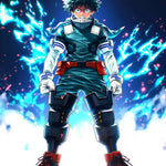 Digital art of Deku from My Hero Academia, titled Heroic Heart, showcasing his determined expression and heroic pose.