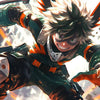 Digital artwork of Deku from My Hero Academia in an unwavering stance, showcasing heroism and determination.