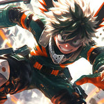 Digital artwork of Deku from My Hero Academia in an unwavering stance, showcasing heroism and determination.