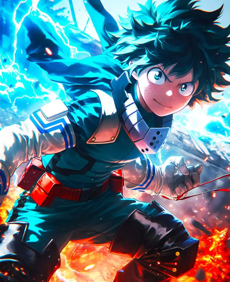 Digital art of Deku from My Hero Academia showcasing One For All power, available as a digital download by Infinite Visibility.
