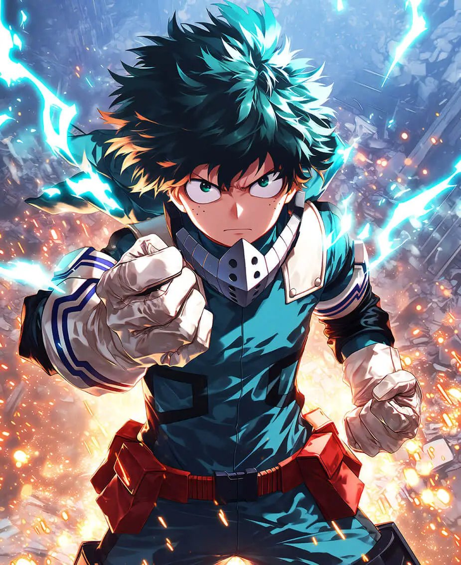 Digital download of Deku from My Hero Academia, showcasing his surge of power in vibrant hero artwork by Infinite Visibility.