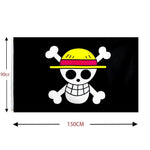 Black and white Straw Hat Pirates Jolly Roger banner flag from One Piece, featuring the iconic skull and crossbones design.
