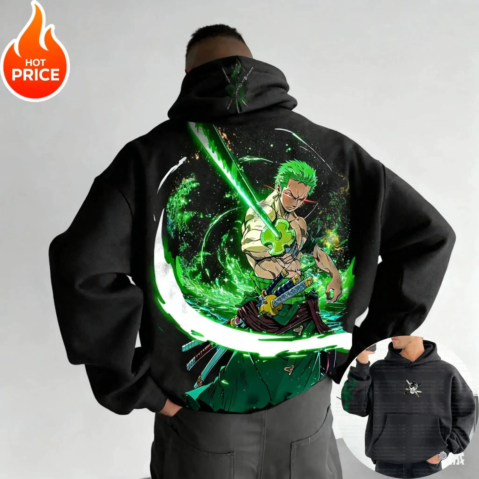Vintage Y2K Zoro hoodie by Infinite Visibility featuring oversized streetwear style with bold graphic print.