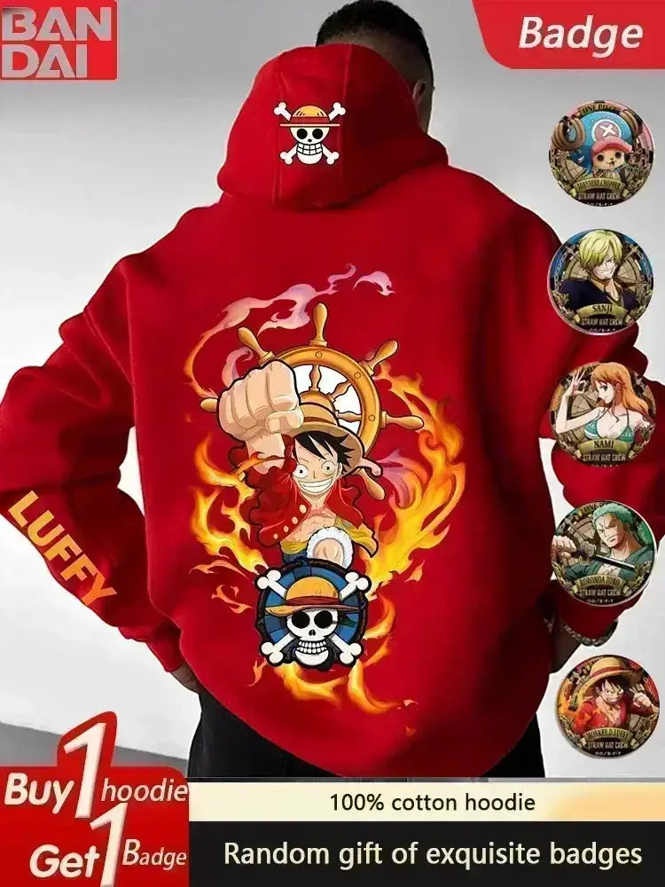 Casual white cotton hoodie featuring One Piece Luffy design, perfect for summer, by Infinite Visibility.