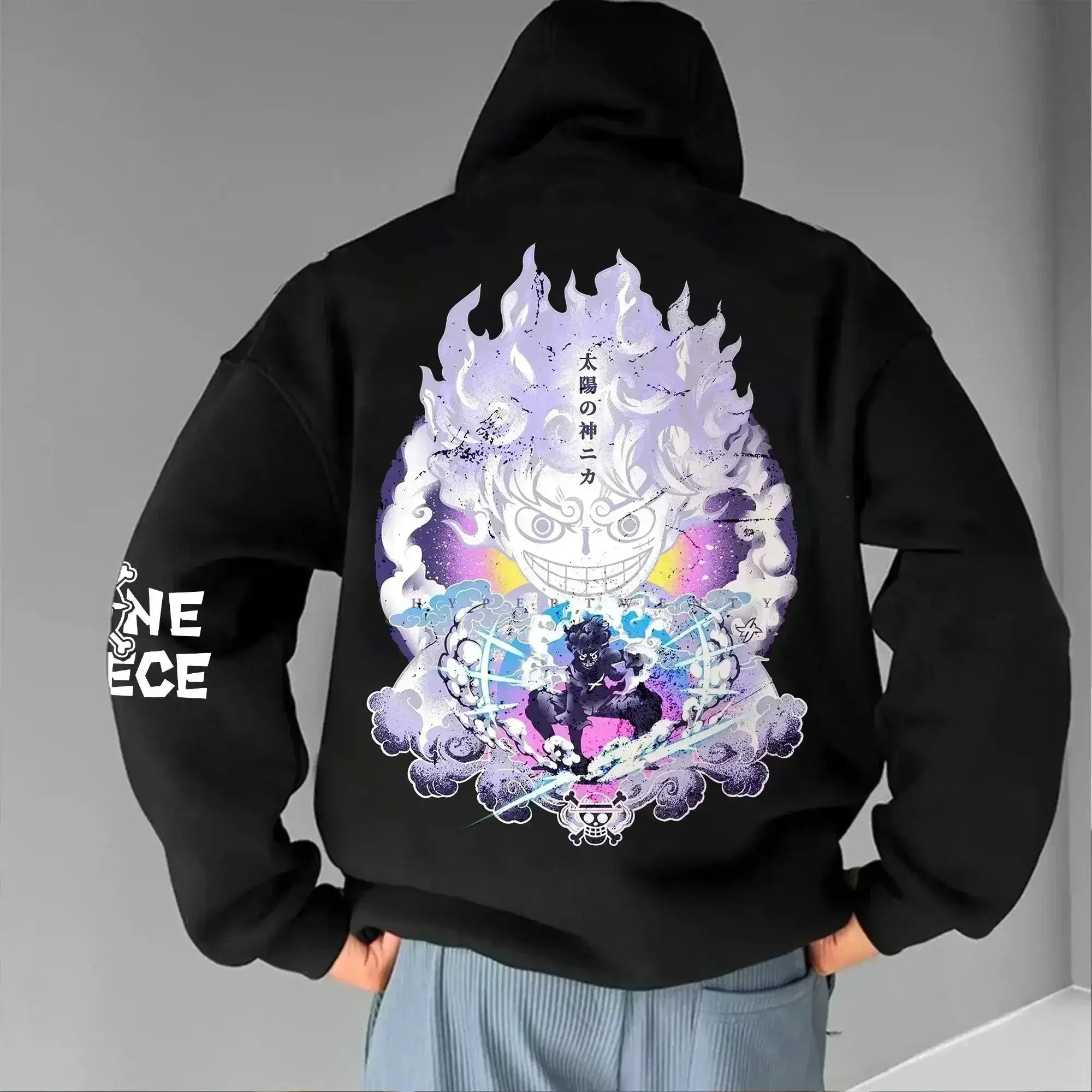 Casual white cotton hoodie featuring One Piece Luffy design, ideal for summer, from Infinite Visibility.
