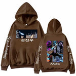 Black Solo Leveling anime hoodie by Infinite Visibility featuring Harajuku fleece pullover with vibrant graphic design.