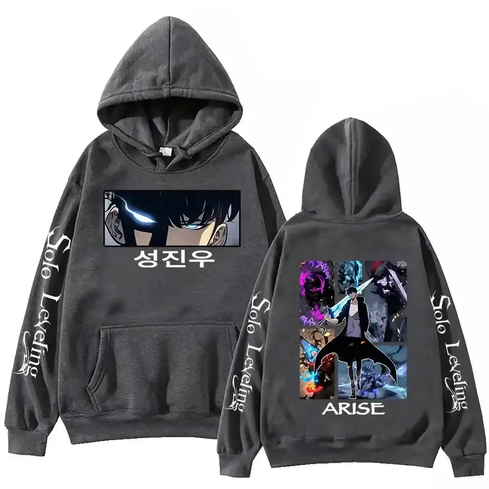 Infinite Visibility Solo Leveling Anime hoodie featuring Harajuku fleece pullover with bold graphic design and comfortable fit.