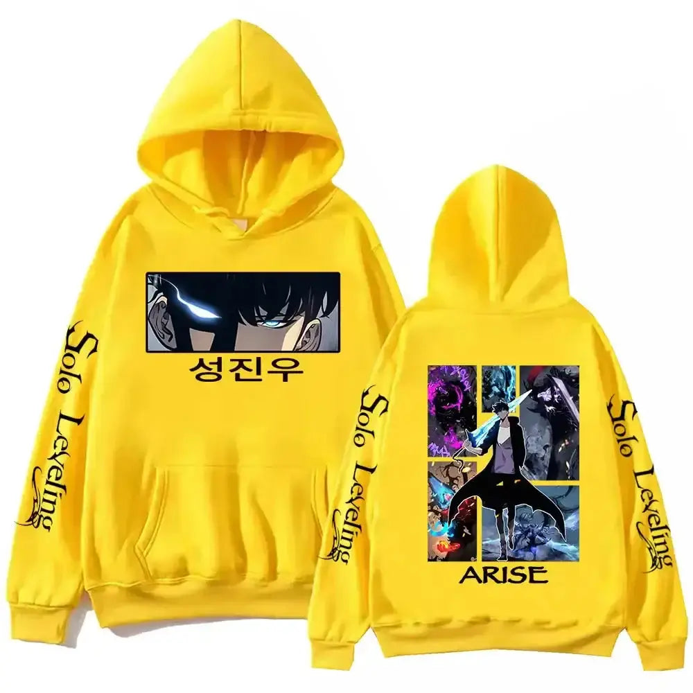 Infinite Visibility Solo Leveling anime hoodie, Harajuku fleece pullover featuring vibrant graphic design and comfortable fit.