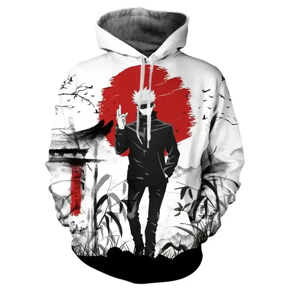 Satoru Gojo anime hoodie from Jujutsu Kaisen by Infinite Visibility featuring character art and comfortable sweatshirt design