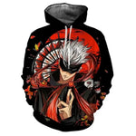 Satoru Gojo hoodie from Jujutsu Kaisen featuring anime manga design by Infinite Visibility, black sweatshirt with character print.