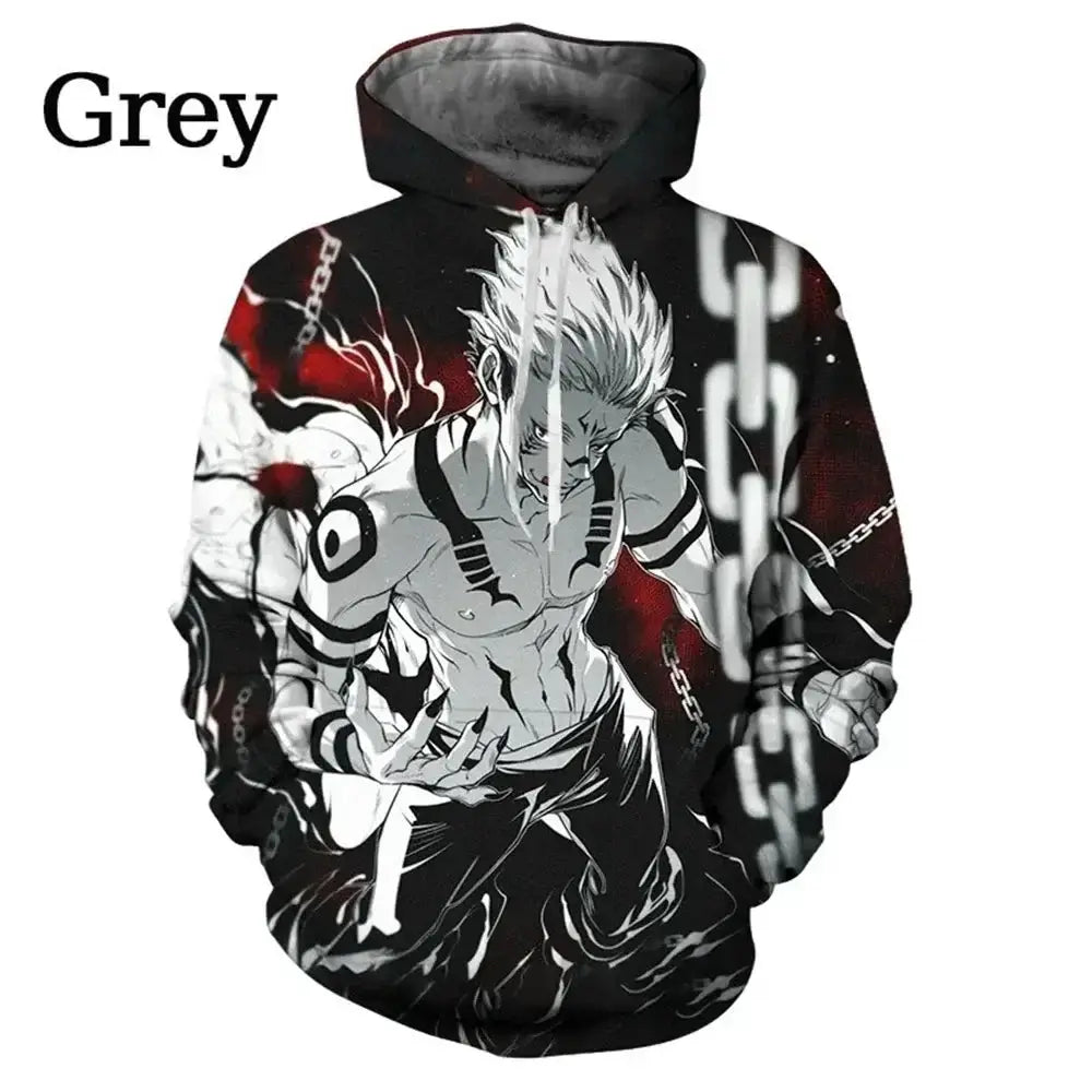 Satoru Gojo hoodie from Jujutsu Kaisen, anime manga sweatshirt in black with character print, by Infinite Visibility.