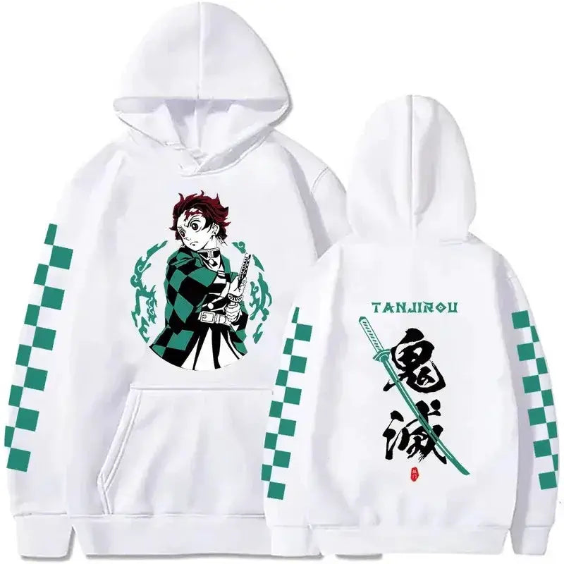 Plus size Tanjiro Kamado hoodie from Infinite Visibility featuring Demon Slayer artwork on a tan sweatshirt with hood and front pocket.