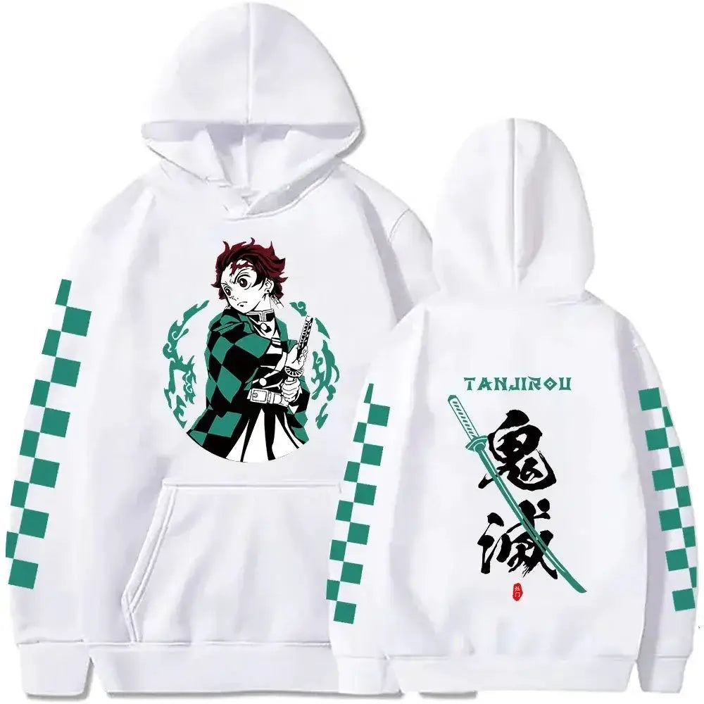 Plus size Tanjiro Kamado Demon Slayer hoodie by Infinite Visibility featuring a tan fabric and detailed character design.