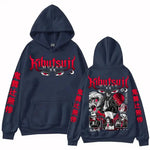 Black Muzan Kibutsuji hoodie from Demon Slayer with detailed demon art, casual pullover style, by Infinite Visibility.