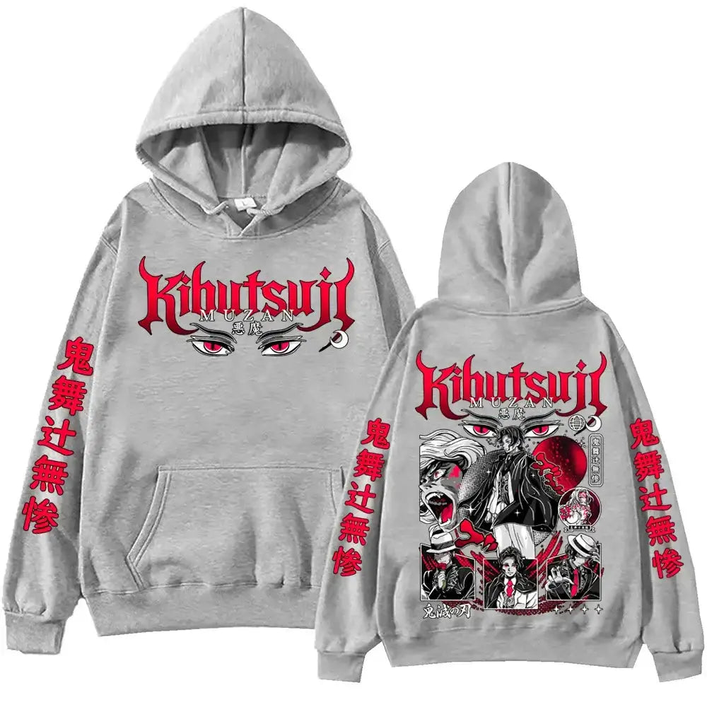Infinite Visibility Muzan Kibutsuji Demon Slayer hoodie featuring detailed demon character artwork on a stylish pullover.