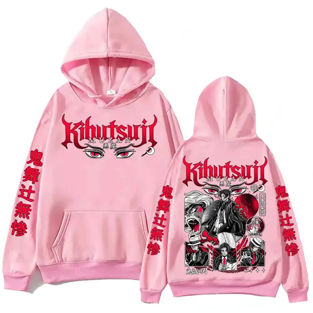 Infinite Visibility Muzan Kibutsuji Demon Slayer hoodie featuring detailed demon design and comfortable pullover style.