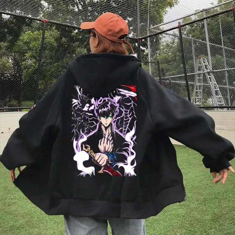 Infinite Visibility Solo Leveling graphic hoodie, zip-up streetwear hoodie with bold design, casual and stylish for everyday wear.