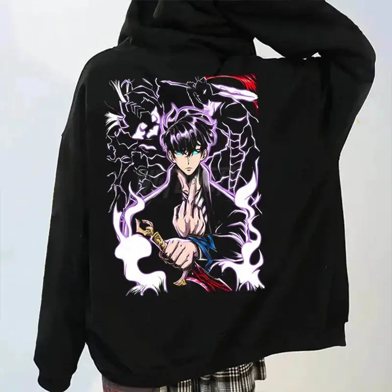 Infinite Visibility Solo Leveling graphic hoodie streetwear zip-up with detailed design and comfortable fit.