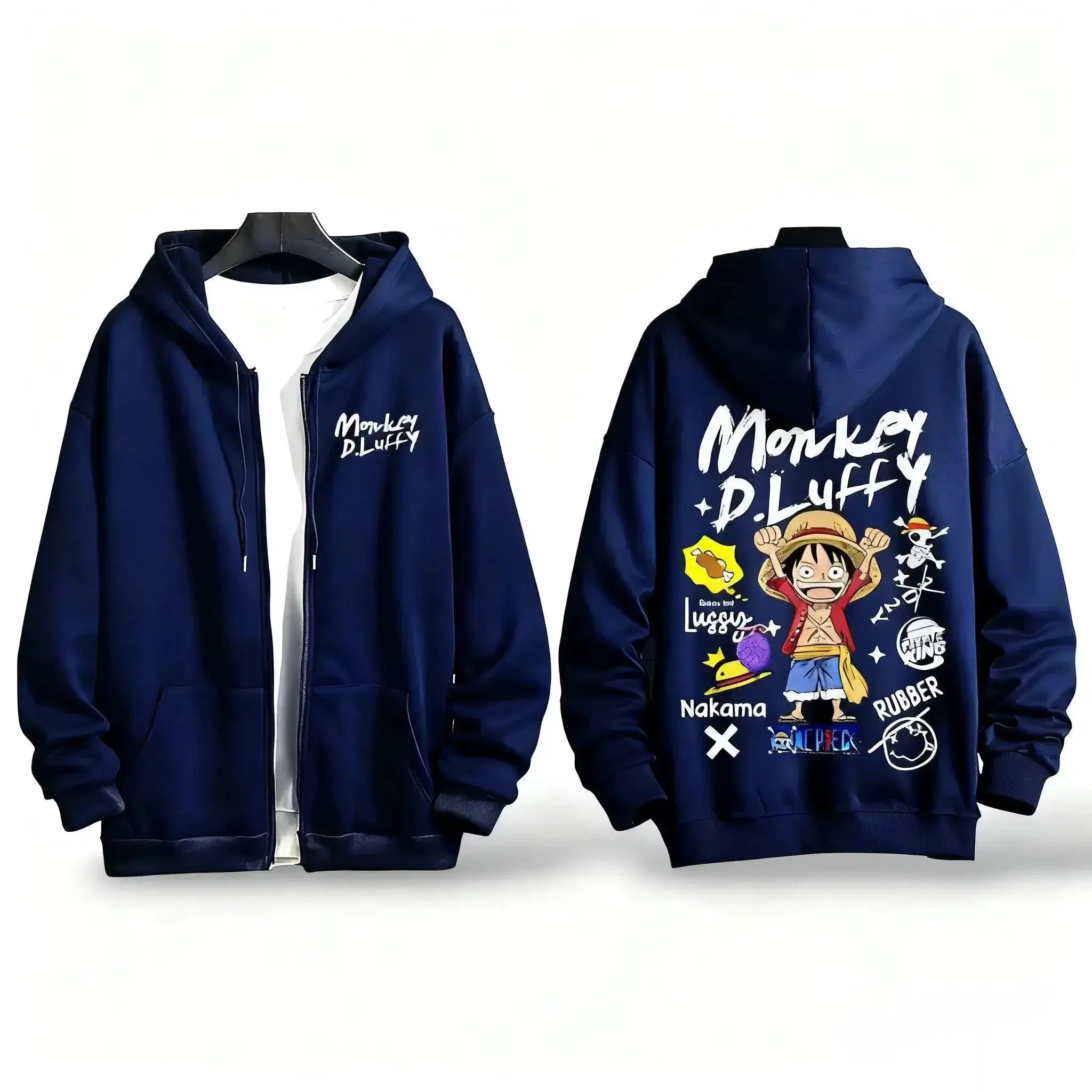 Oversized One Piece Anime zipper hoodie by Infinite Visibility featuring streetwear style with colorful graphic design.