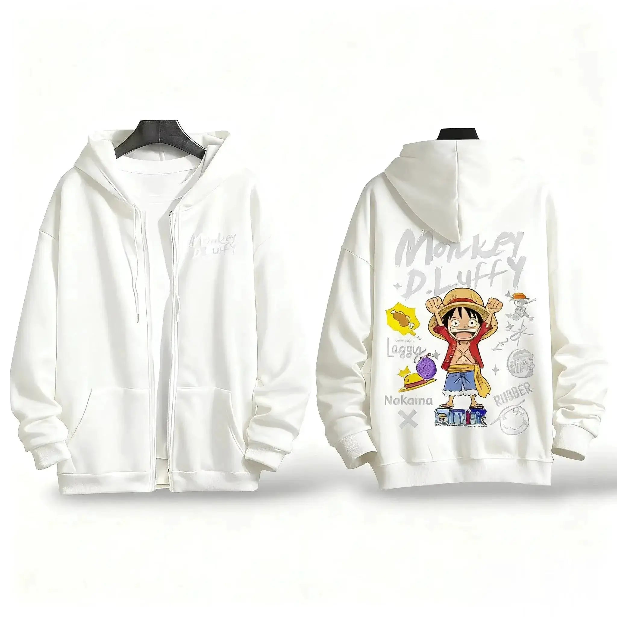 Black One Piece anime zipper hoodie by Infinite Visibility featuring oversized Y2K streetwear style with bold graphic design.