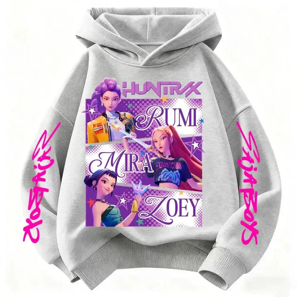 Kids KPop Demon Hunters hoodie by Infinite Visibility featuring a stylish sweatshirt with demon-themed graphic design.
