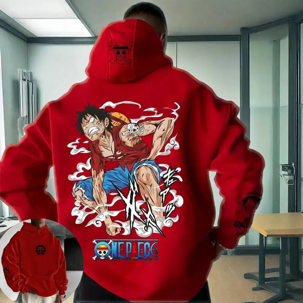 Infinite Visibility One Piece Luffy hooded sweater, trendy jacket with graphic Luffy design, casual hoodie for fans