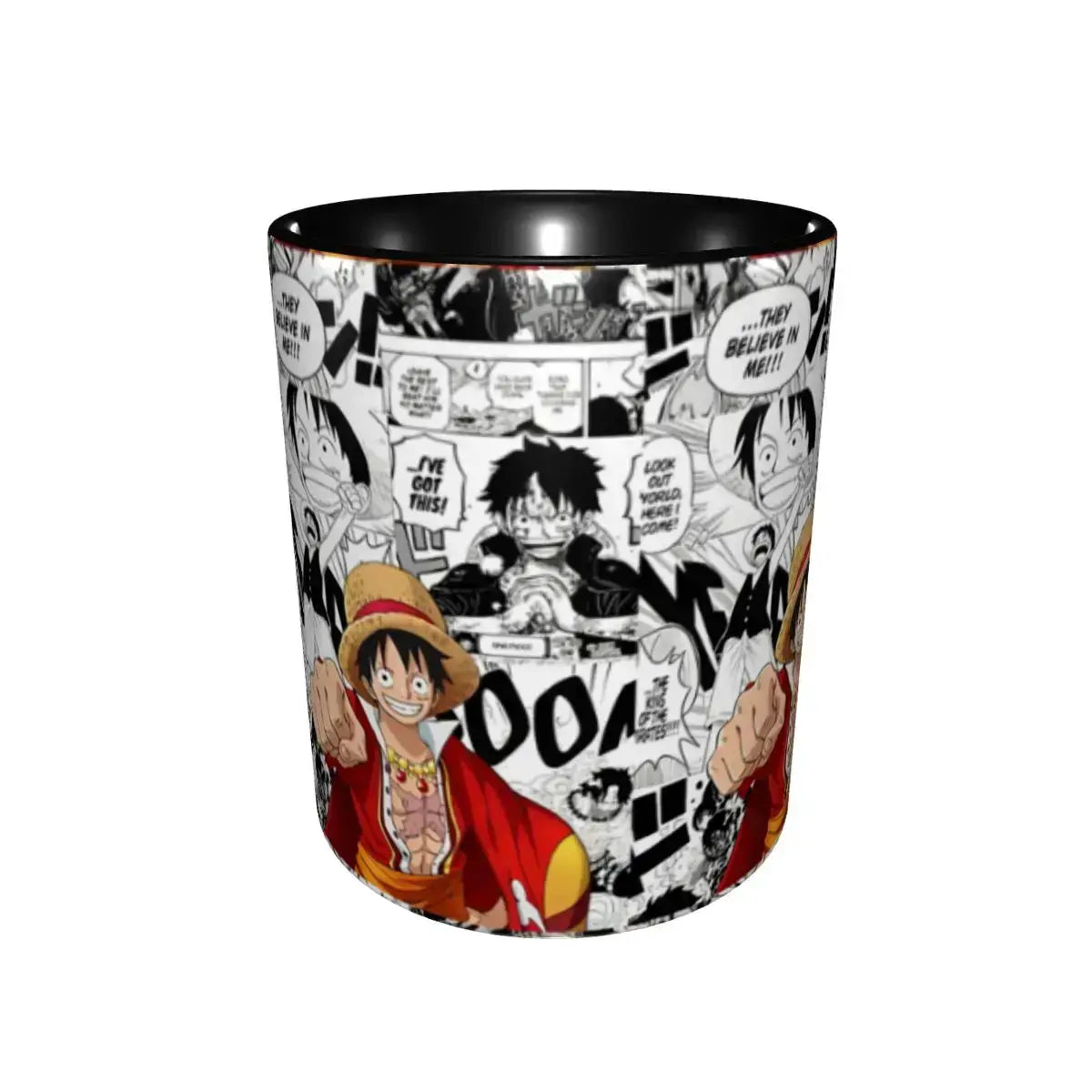 Kid's Luffy One Piece mug featuring a colorful cartoon anime design, perfect for kids' water drinking and gift-giving.