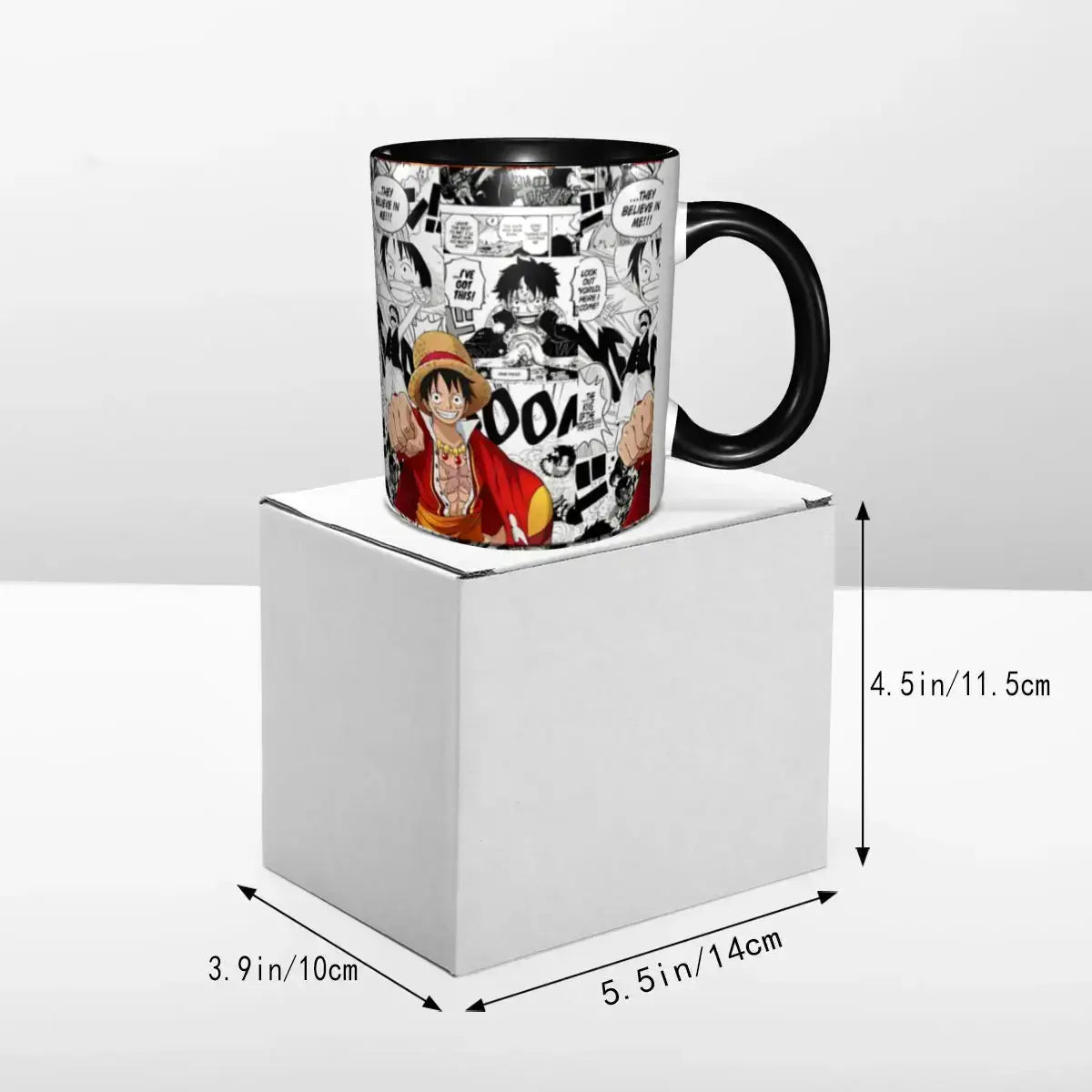 Kid's Luffy One Piece cartoon anime mug from Infinite Visibility, featuring a colorful character design on a ceramic water cup.
