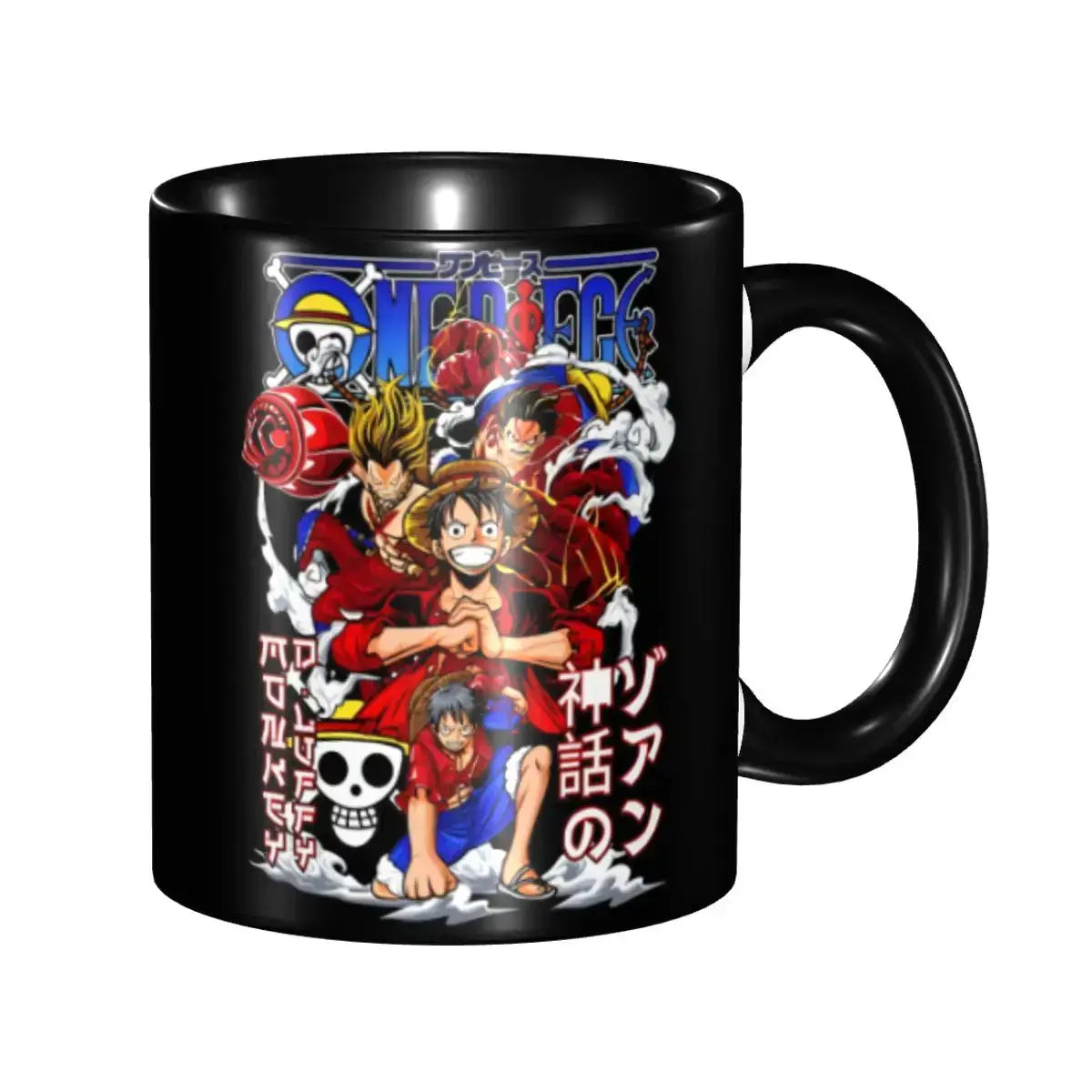 Kid's Luffy One Piece cartoon mug by Infinite Visibility featuring a colorful anime character water cup for kids.