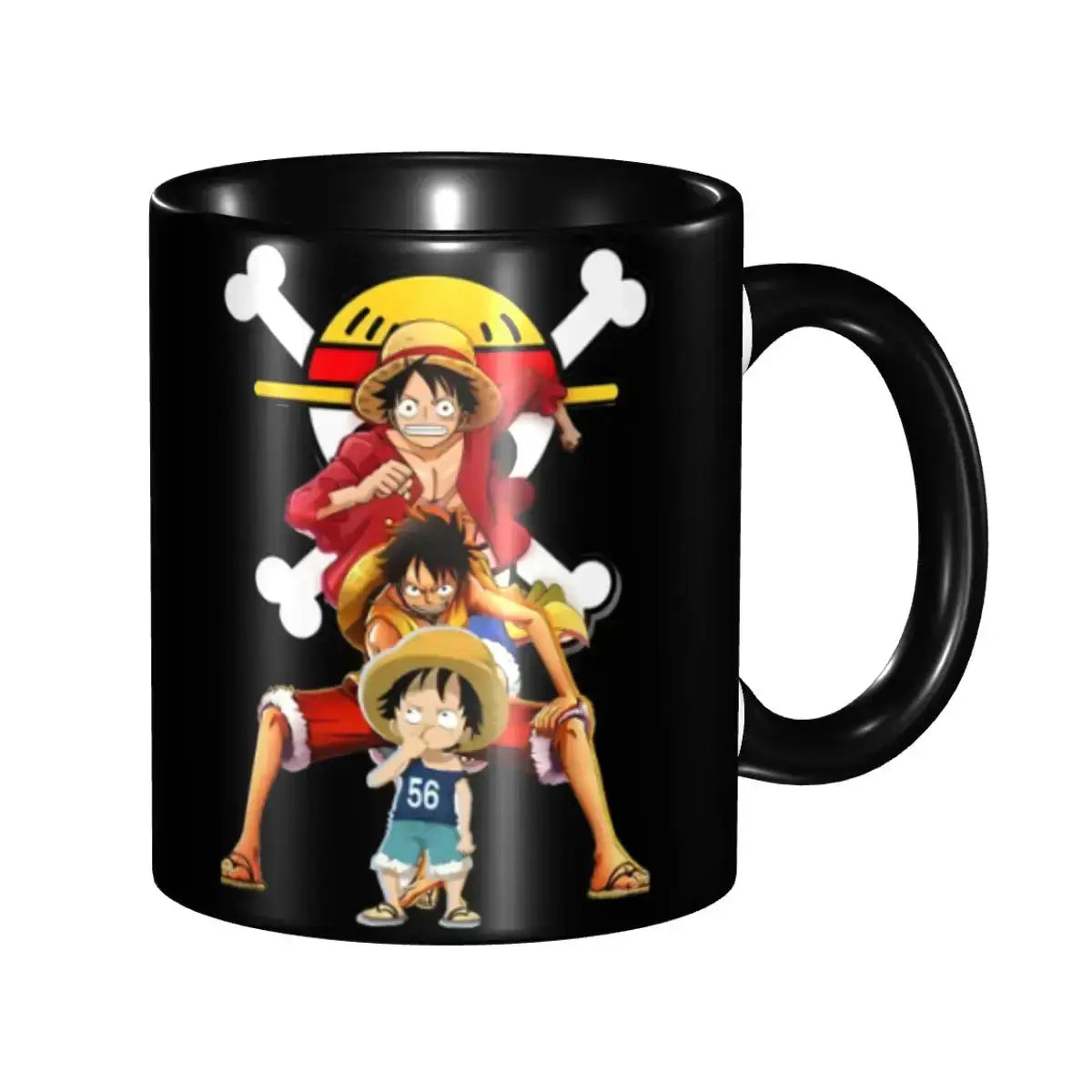 Kid's Luffy One Piece mug featuring cartoon anime design, perfect for children, with vibrant colors and a fun water cup style.