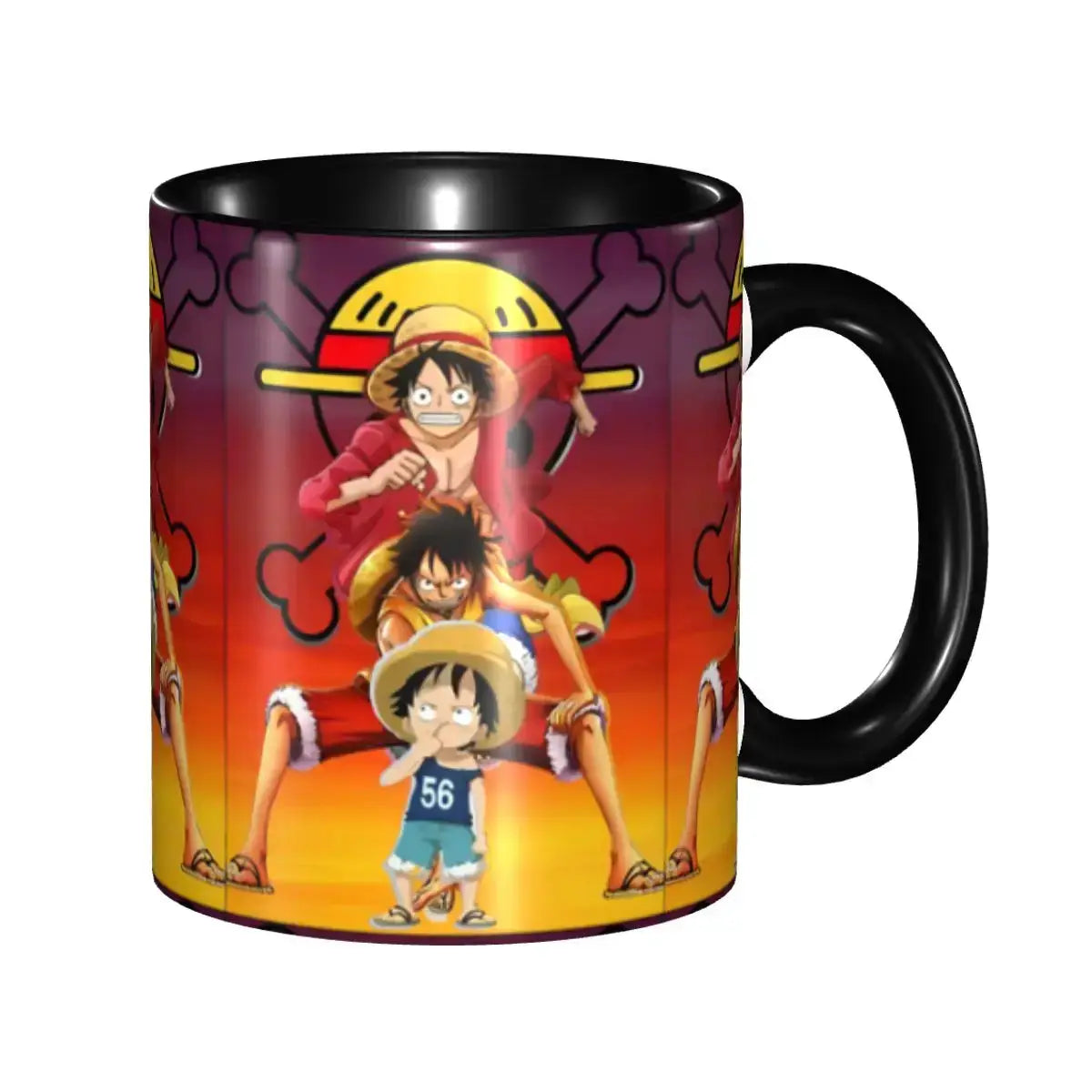 Kid's Luffy One Piece mug featuring cartoon anime design, perfect for children, by Infinite Visibility.