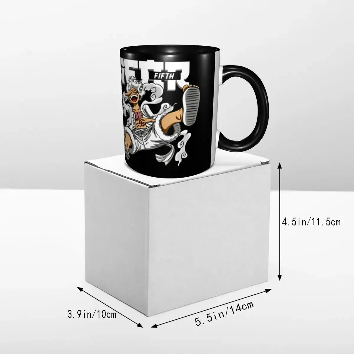 Cute Monkey D. Luffy Gear Fifth anime mug for kids, featuring colorful character design on a ceramic cup.