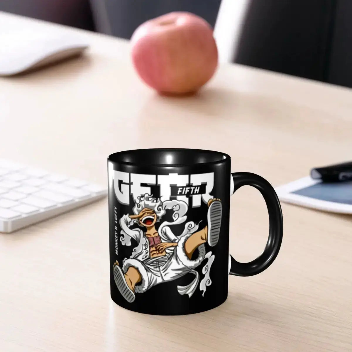 Cute anime mug featuring Monkey D. Luffy Gear Fifth from One Piece, perfect for kids, with colorful character illustration.